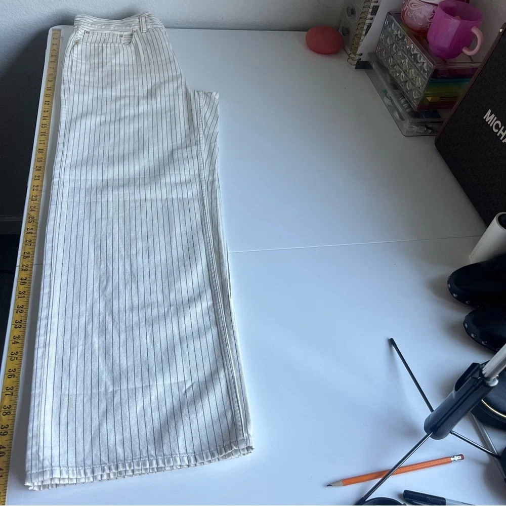 Madewell Low-Slung Baggy White Blue Striped Jeans Size 28 NWT